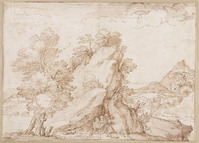 K VI 019
<br/>
Landschap met de god Pan rustend in een grot
<br/>
<em>Grimaldi, Giovanni Francesco (1606-1680)</em>